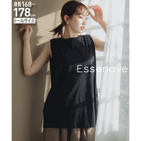 綿100%汗染みしにくいタックノースリーブTシャツ　高身長　Essenave