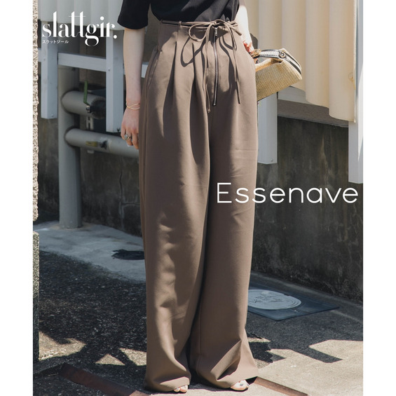 リボン付ハイウエストタックワイドパンツ 高身長 Essenave【アリノマ/Alinoma】 リボン付ハイウエストタックワイドパンツ 高身長 Essenave【アリノマ/Alinoma】