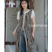 麻タッチフリンジニットノースリーブジレ　高身長　Essenave