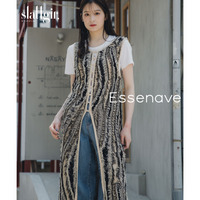 麻タッチフリンジニットノースリーブジレ　高身長　Essenave