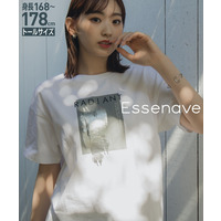 綿100%スクエアプリント箔Tシャツ　高身長　Essenave
