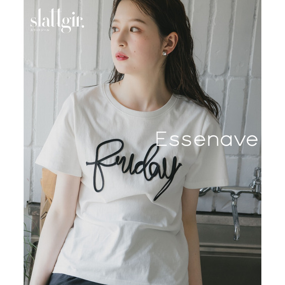 【高身長な方向け】立体的なコード刺しゅうがポイントのコットン素材Tシャツ ■デザイン ・すっきりと着れるシルエット。着丈はヒップ中程度です。・テープひもでロゴをデザイン。立体的な刺しゅうでアクセントに