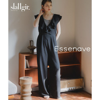 ソフト麻調フリルデザインサロペット　高身長　Essenave