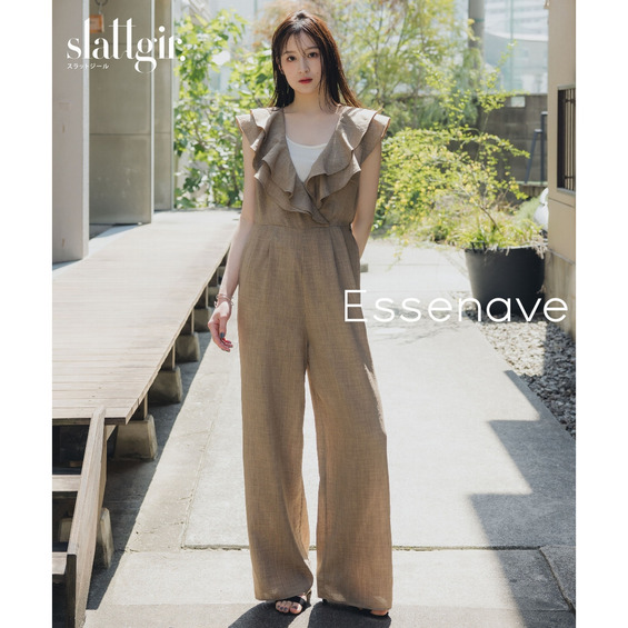 ソフト麻調フリルデザインサロペット 高身長 Essenave【アリノマ/Alinoma】 ソフト麻調フリルデザインサロペット 高身長 Essenave【アリノマ/Alinoma】