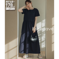 鹿の子ティアードフレアワンピース　高身長　Essenave
