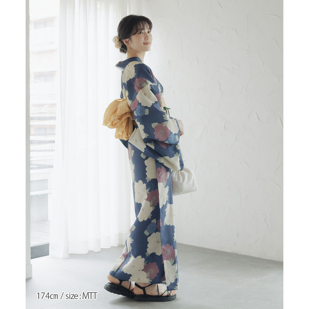 一人で着られる簡単ひも付二部式浴衣3点セット(羽織り+スカート+へこ帯) 高身長 トールサイズ10