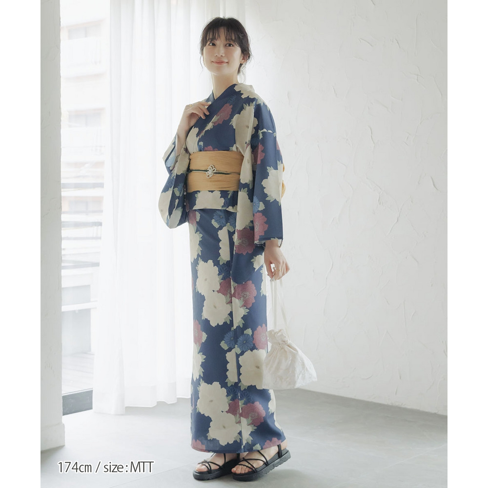 一人で着られる簡単ひも付二部式浴衣3点セット(羽織り+スカート+へこ帯) 高身長 トールサイズ11