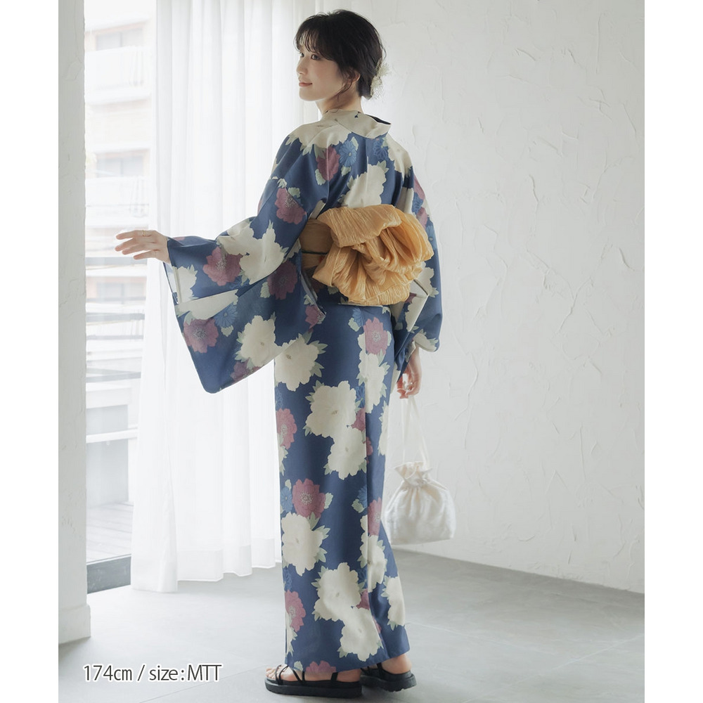 一人で着られる簡単ひも付二部式浴衣3点セット(羽織り+スカート+へこ帯) 高身長 トールサイズ12