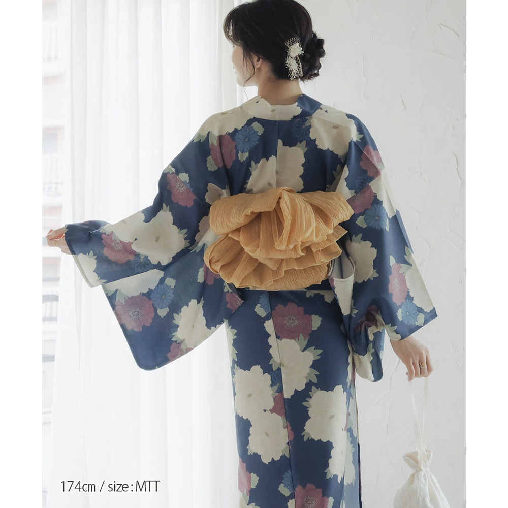 一人で着られる簡単ひも付二部式浴衣3点セット(羽織り+スカート+へこ帯) 高身長 トールサイズ13