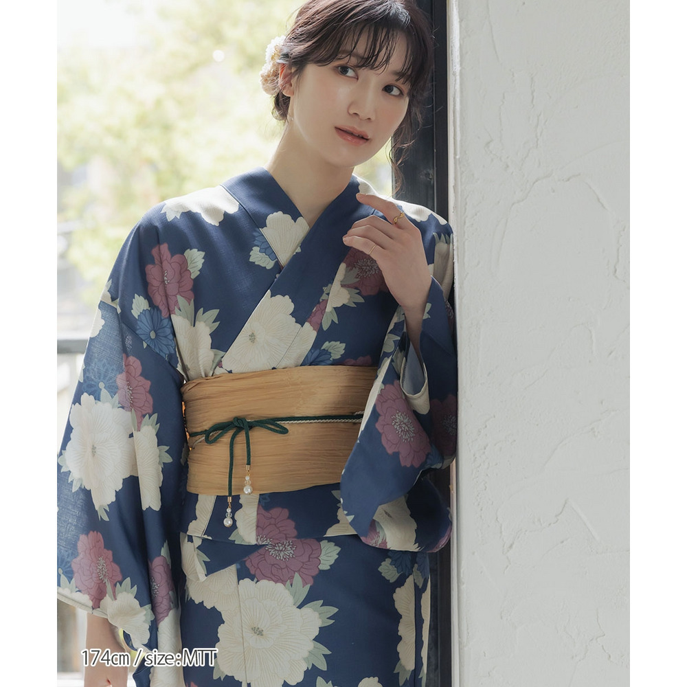 一人で着られる簡単ひも付二部式浴衣3点セット(羽織り+スカート+へこ帯) 高身長 トールサイズ14