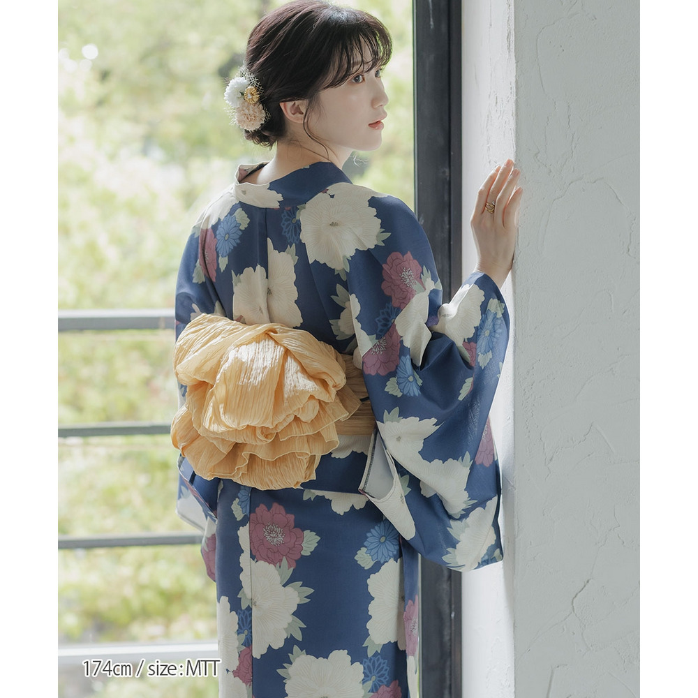 一人で着られる簡単ひも付二部式浴衣3点セット(羽織り+スカート+へこ帯) 高身長 トールサイズ15