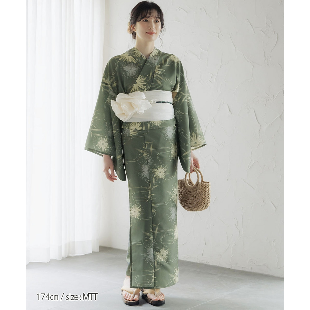 一人で着られる簡単ひも付二部式浴衣3点セット(羽織り+スカート+へこ帯) 高身長 トールサイズ2