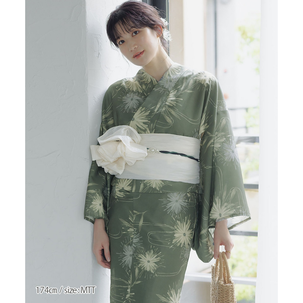 一人で着られる簡単ひも付二部式浴衣3点セット(羽織り+スカート+へこ帯) 高身長 トールサイズ8