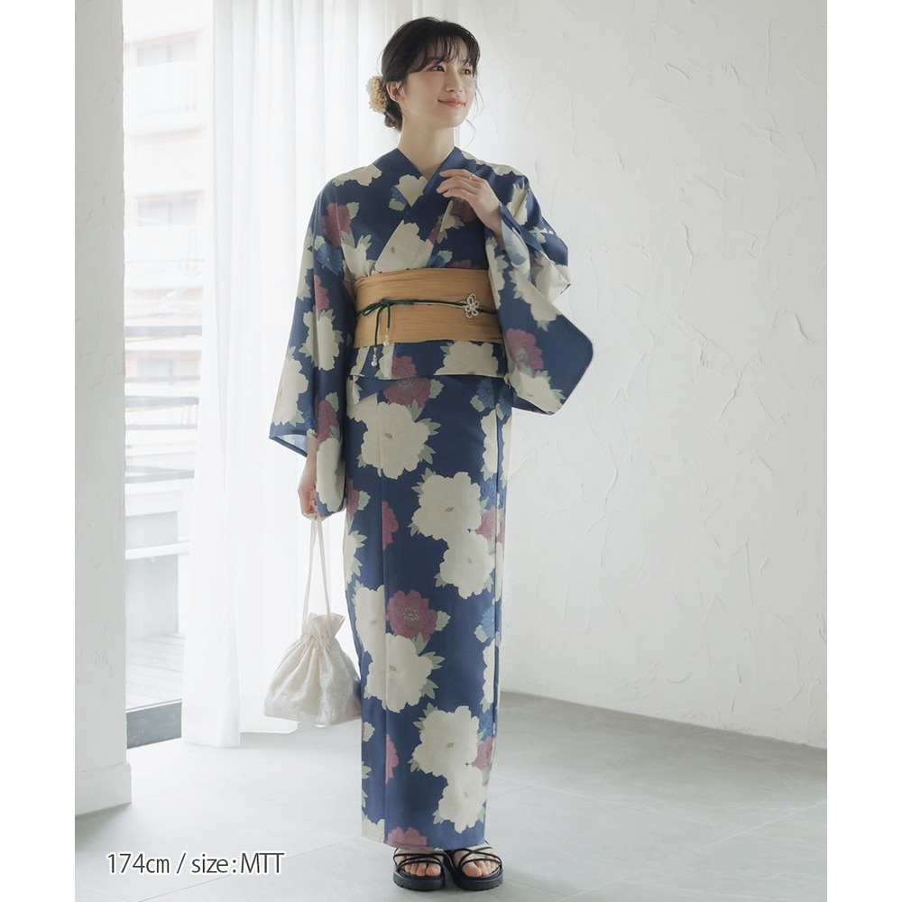 一人で着られる簡単ひも付二部式浴衣3点セット(羽織り+スカート+へこ帯) 高身長 トールサイズ9