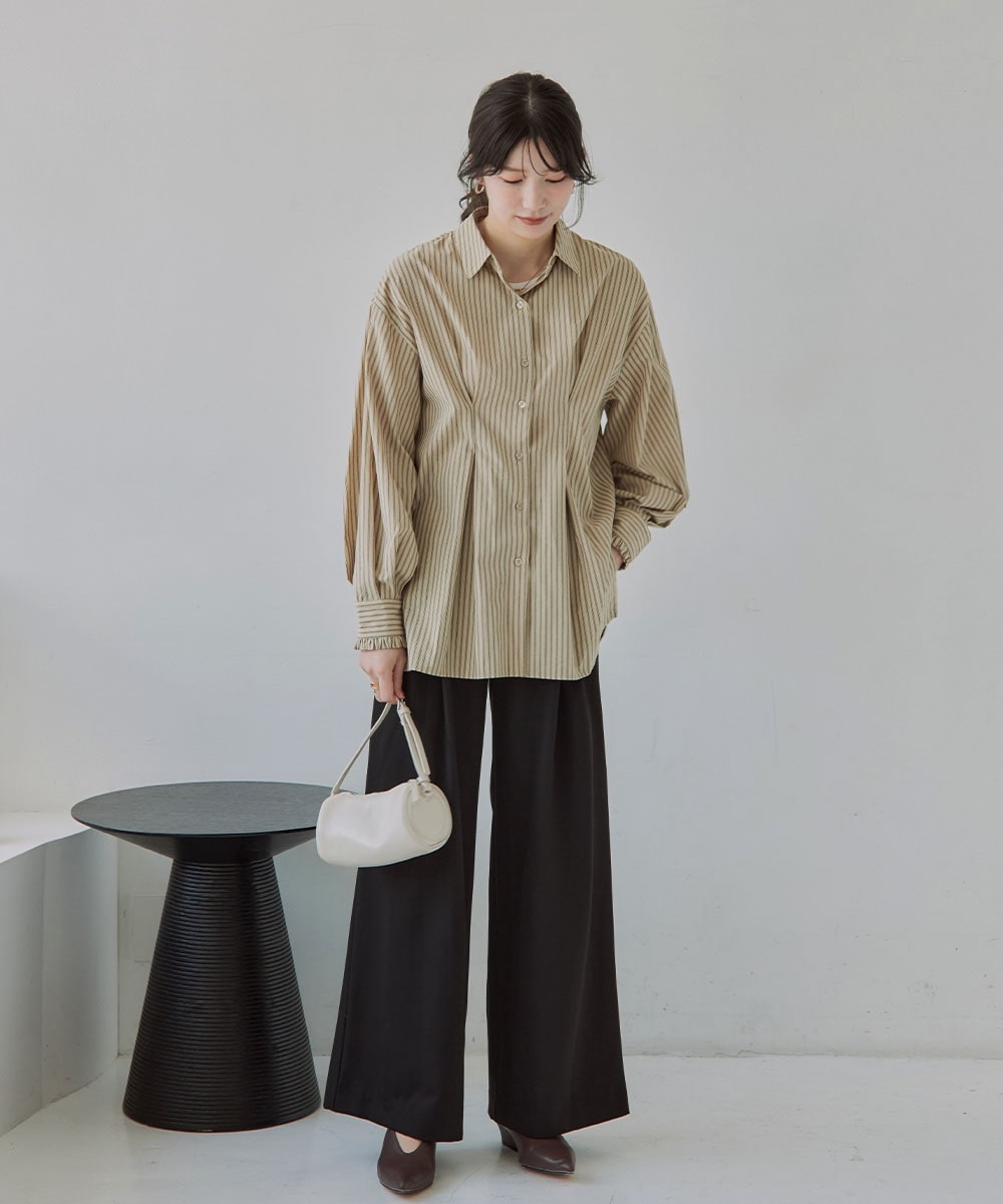 高身長 ウエストタックストライプシャツ(トールサイズ)Essenave2