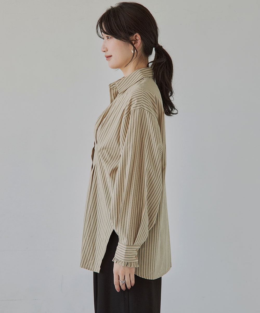 高身長 ウエストタックストライプシャツ(トールサイズ)Essenave23