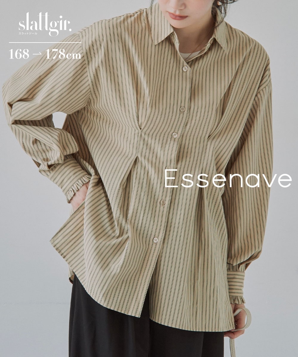 高身長 ウエストタックストライプシャツ(トールサイズ)Essenave1