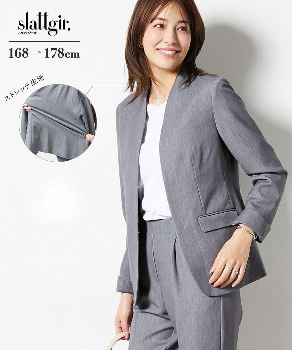 高身長　ストレッチきれい見えノーカラージャケット（トールサイズ）
