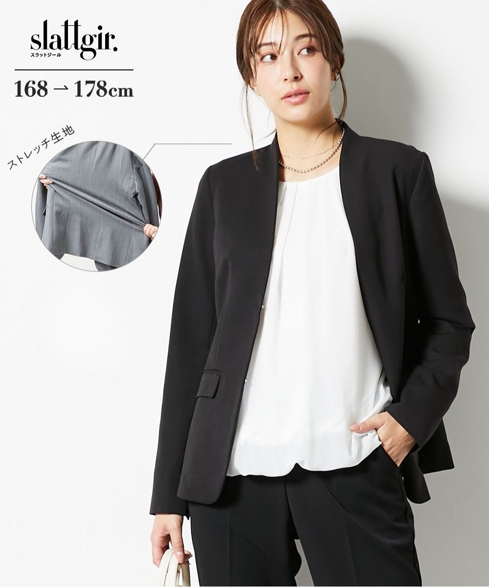 高身長　ストレッチきれい見えノーカラージャケット（トールサイズ）