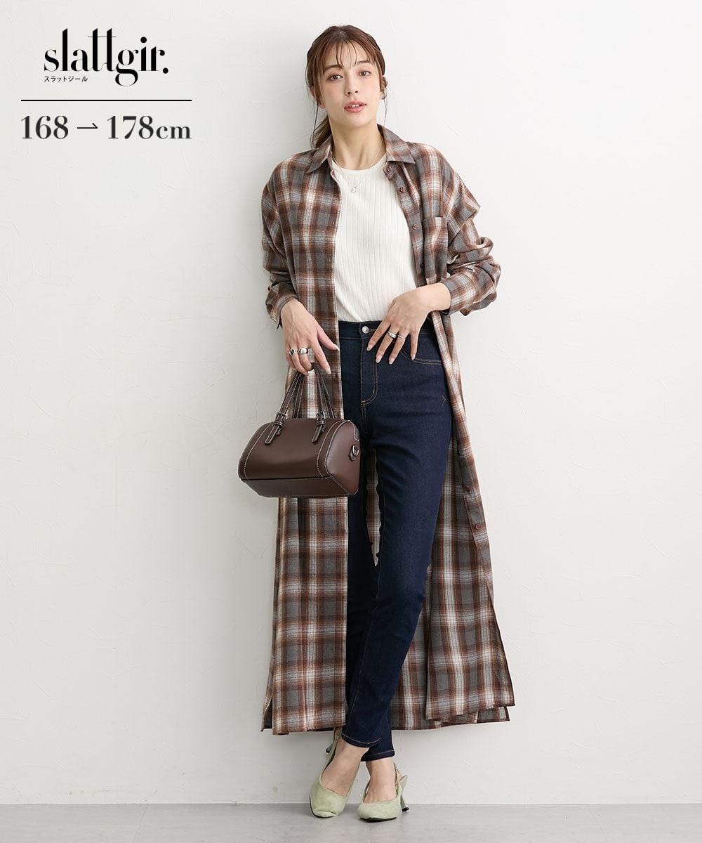 高身長　表面起毛チェックシャツロングワンピース（トールサイズ）
