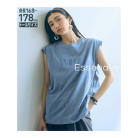 【トールサイズ】綿100％フレンチスリーブロゴプリントTシャツ（接触冷感・UVカット）　Essenave　（高身長）