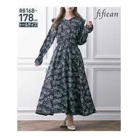 【トールサイズ】ショルダーフリルプリントマキシワンピース（トールサイズ）fifiean（高身長）