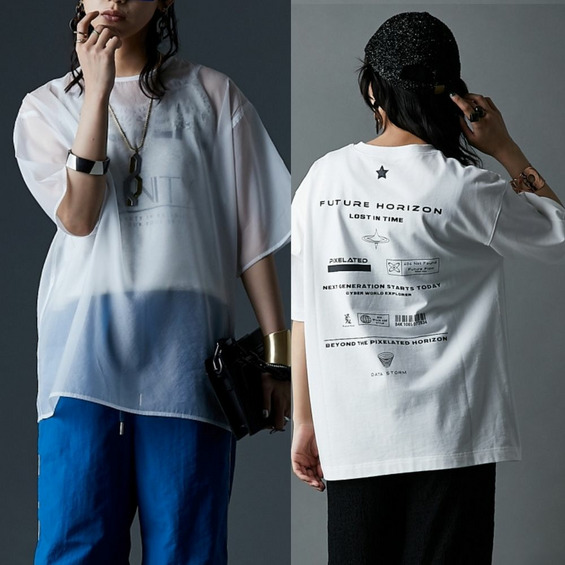2点セット(シアーブラウス+綿100%ロゴプリントTシャツ) 大きいサイズ GEVS【アリノマ/Alinoma】 2点セット(シアーブラウス+綿100%ロゴプリントTシャツ) 大きいサイズ GEVS【アリノマ/Alinoma】