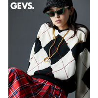 オープンワークアーガイルニットプルオーバー　大きいサイズ　GEVS.