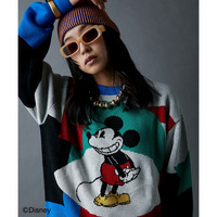 ミッキー/幾何柄ジャガードニット　大きいサイズ　GEVS.