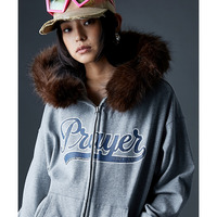 フェイクファー付き綿100％ジップアップパーカー　大きいサイズ　GEVS.