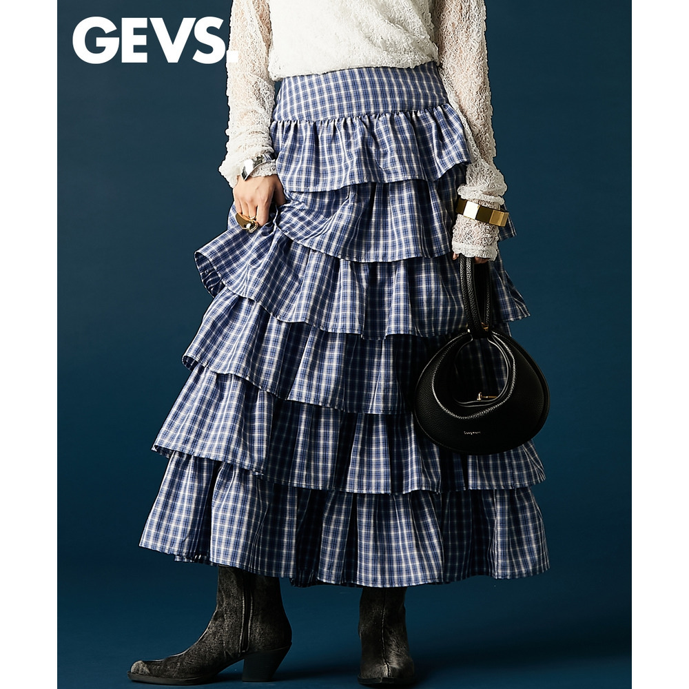 チェックティアードスカート 大きいサイズ　GEVS.