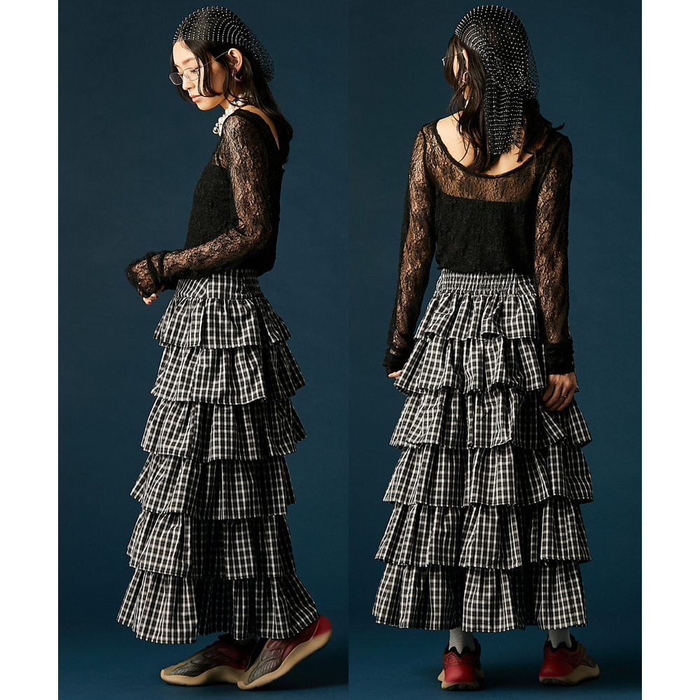 チェックティアードスカート 大きいサイズ GEVS.15