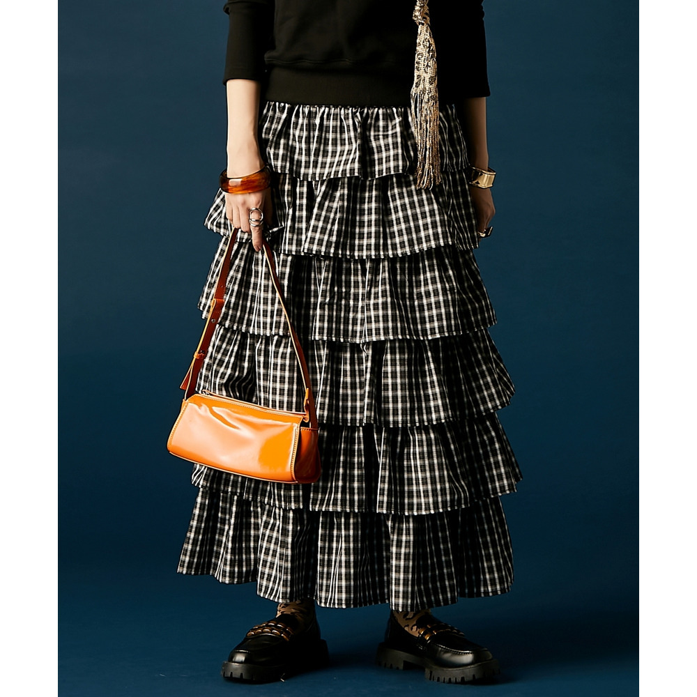 チェックティアードスカート 大きいサイズ GEVS.21