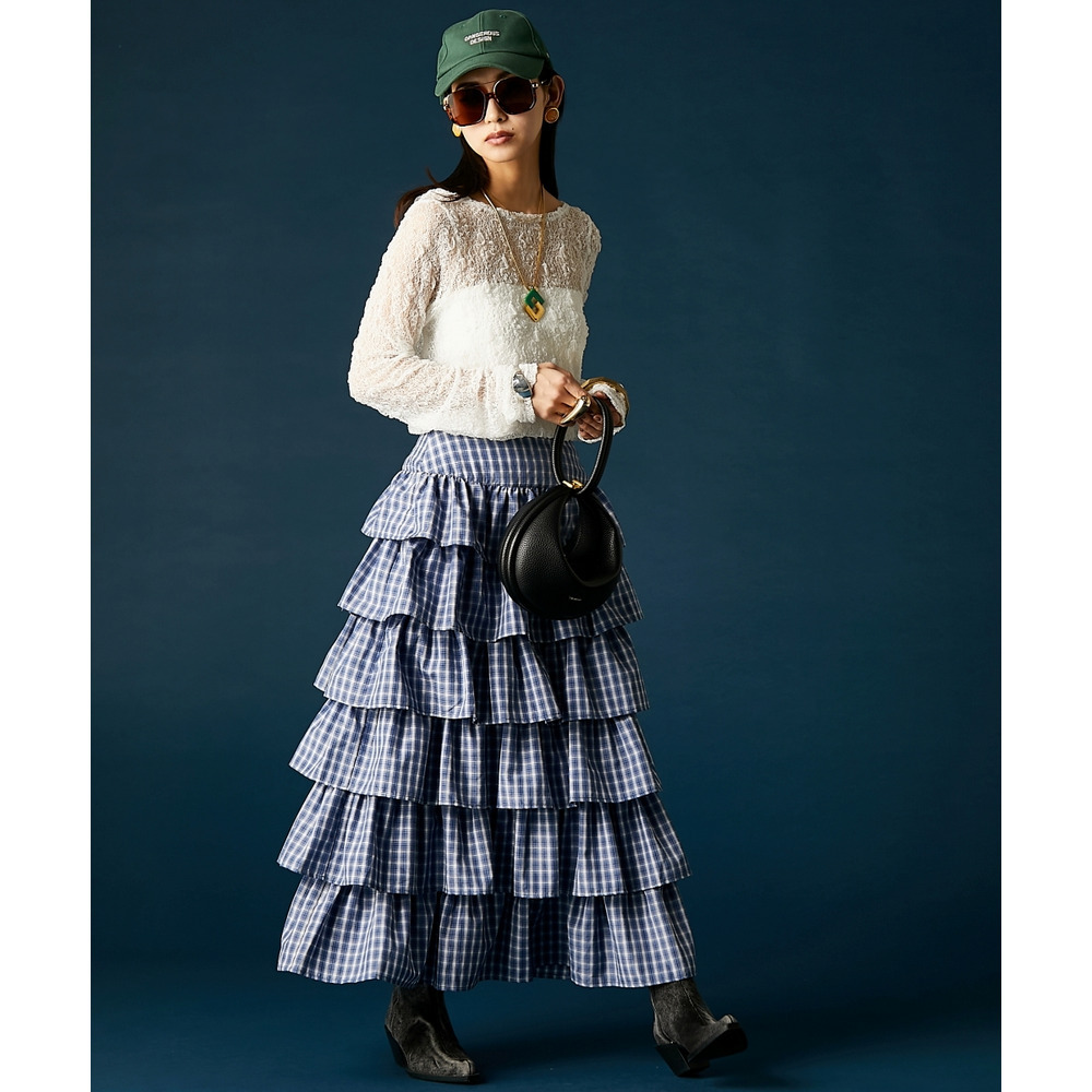 チェックティアードスカート 大きいサイズ GEVS.25