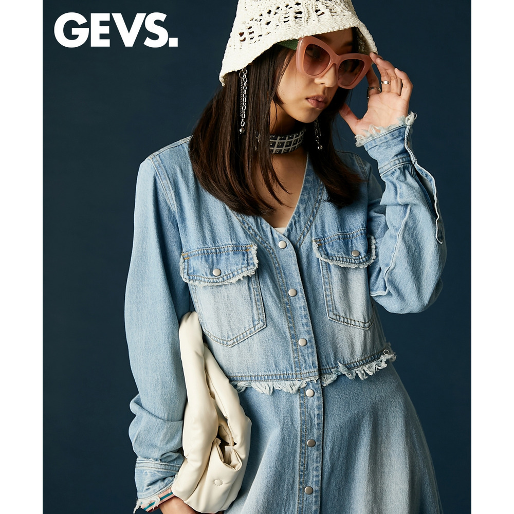 綿100％デニムVネックワンピース 大きいサイズ　GEVS.