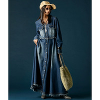 綿100%デニムVネックワンピース 大きいサイズ GEVS.