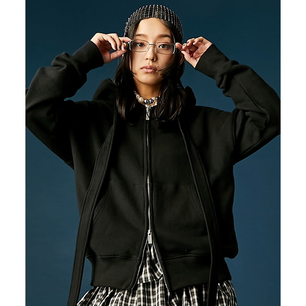 綿100％リボンジップアップパーカー 大きいサイズ　GEVS.