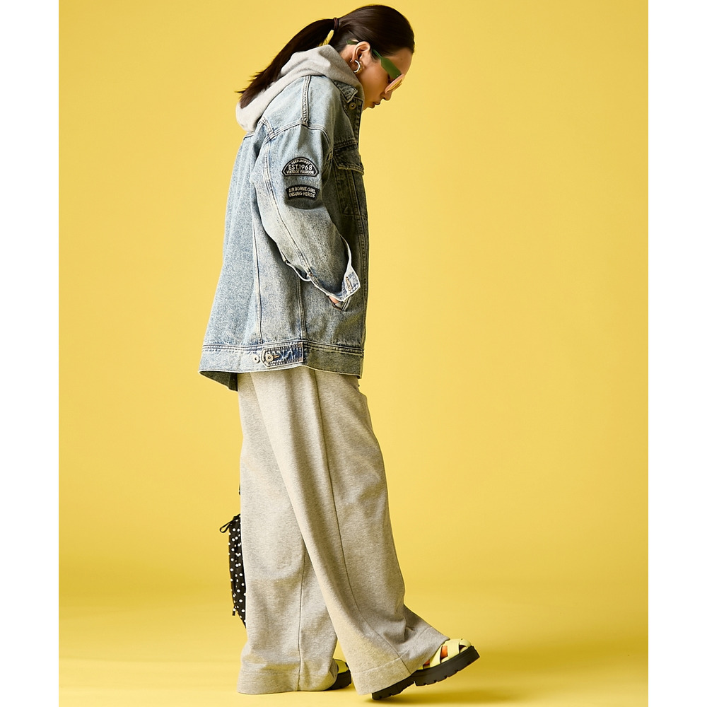 綿100%ワッペン付ワイドシルエットデニムジャケット 大きいサイズ GEVS.10