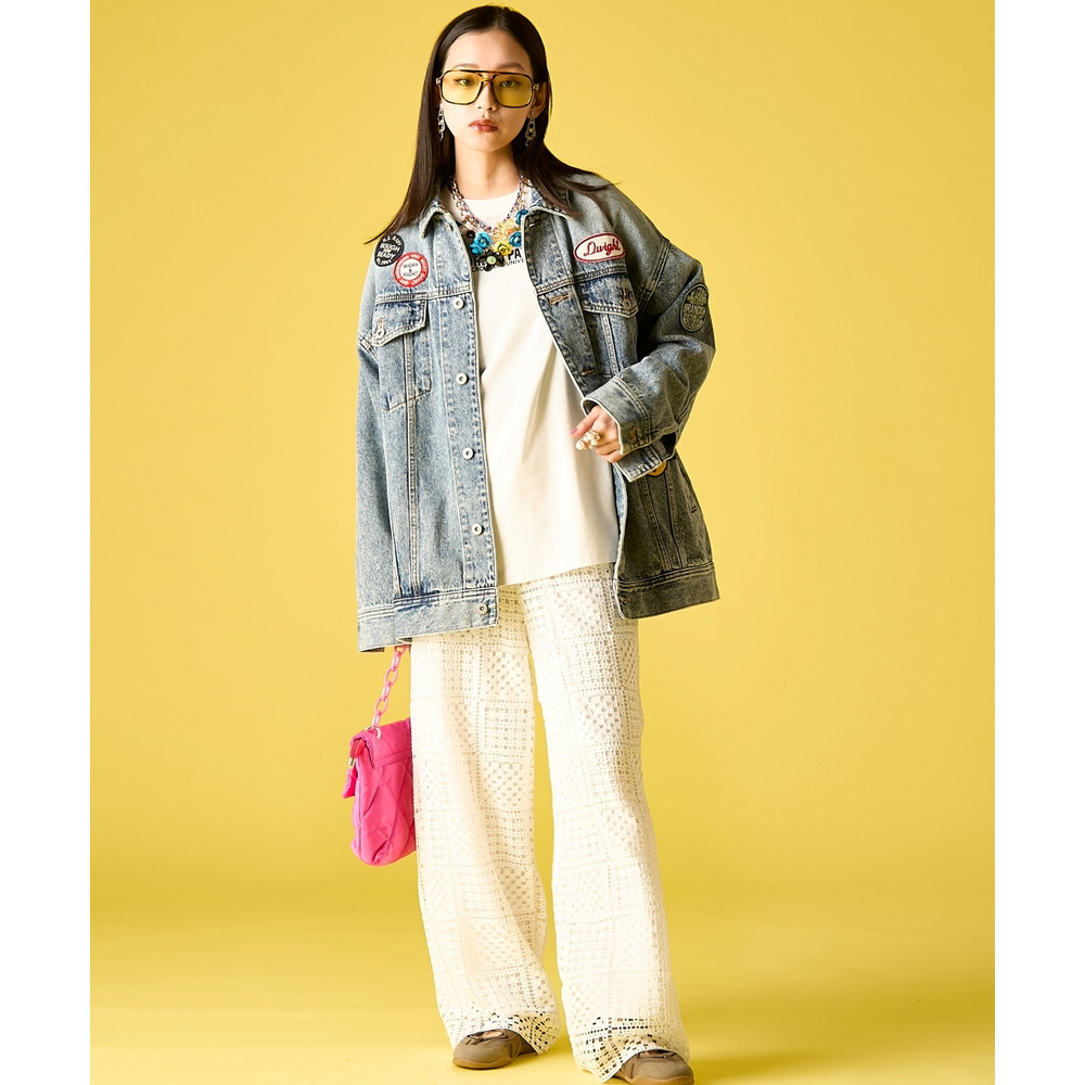 綿100%ワッペン付ワイドシルエットデニムジャケット 大きいサイズ GEVS.11