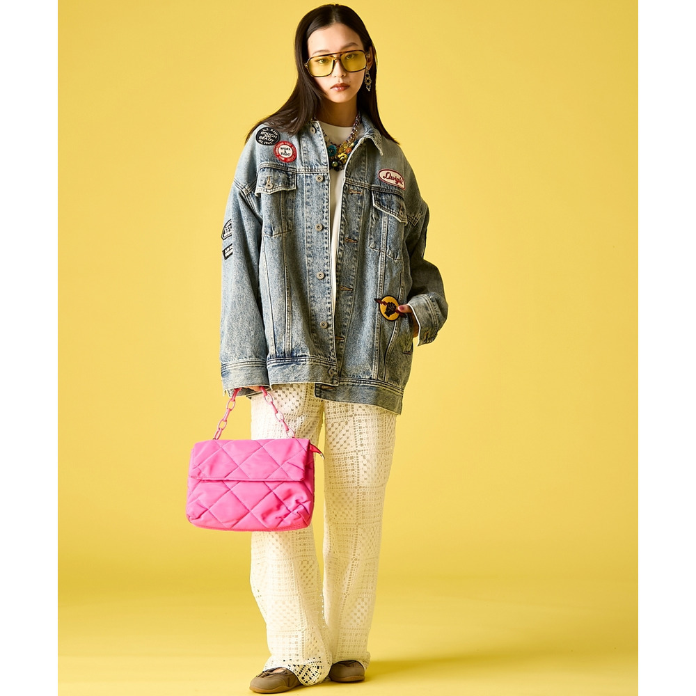 綿100%ワッペン付ワイドシルエットデニムジャケット 大きいサイズ GEVS.17