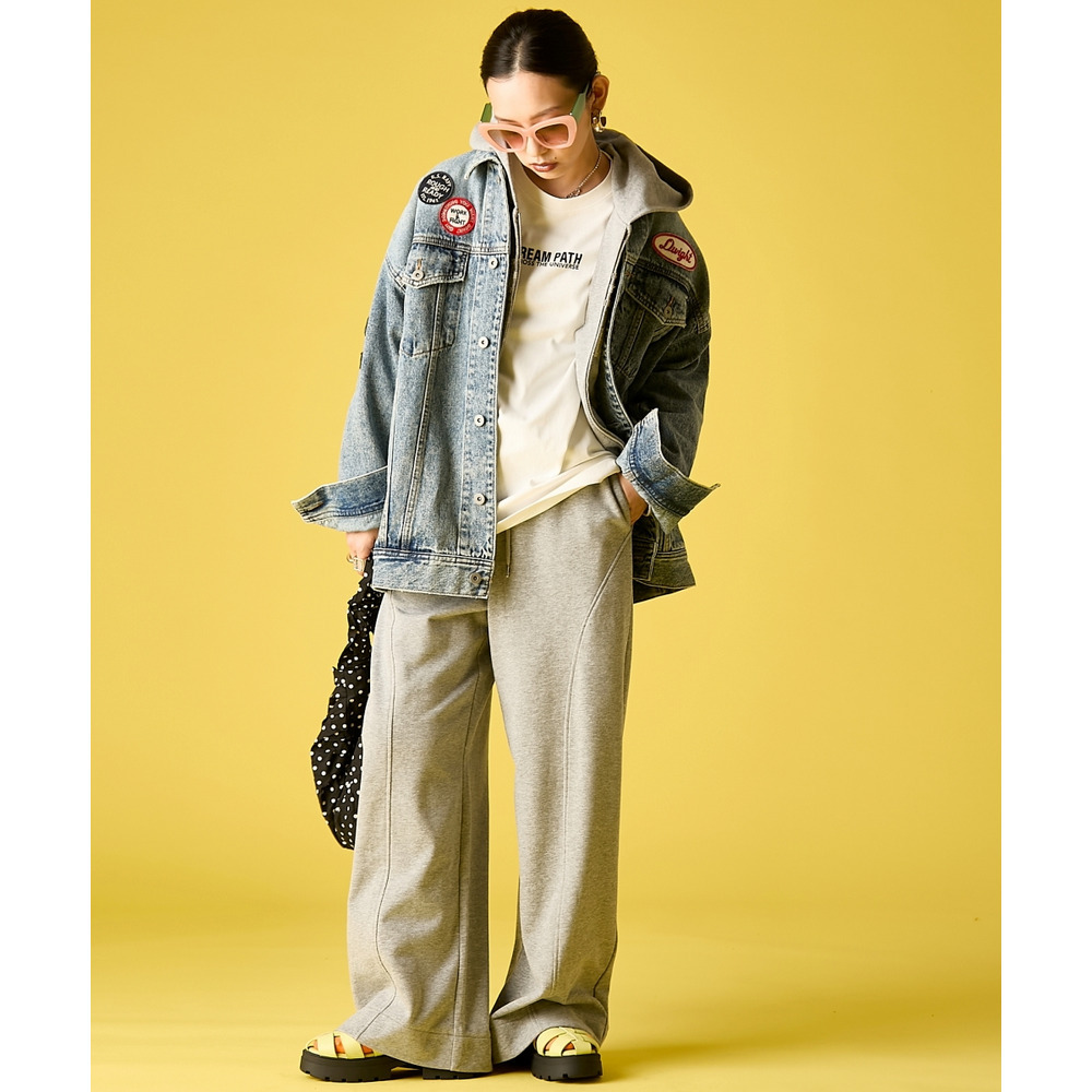 綿100%ワッペン付ワイドシルエットデニムジャケット 大きいサイズ GEVS.2