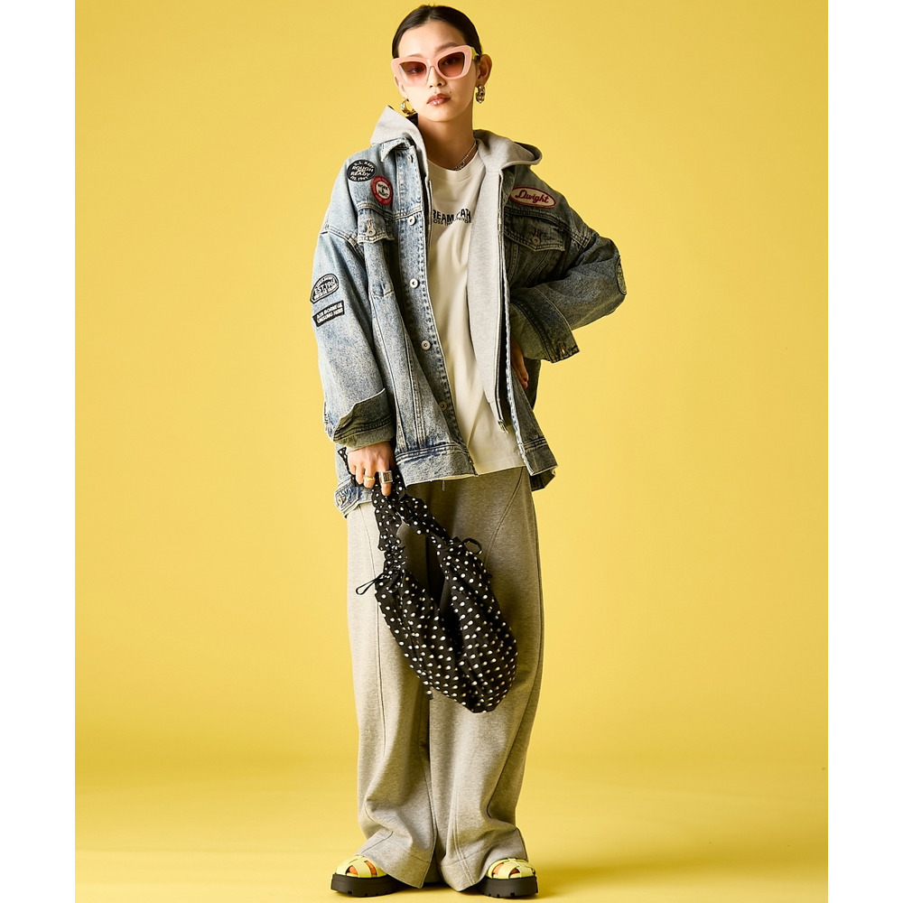 綿100%ワッペン付ワイドシルエットデニムジャケット 大きいサイズ GEVS.21