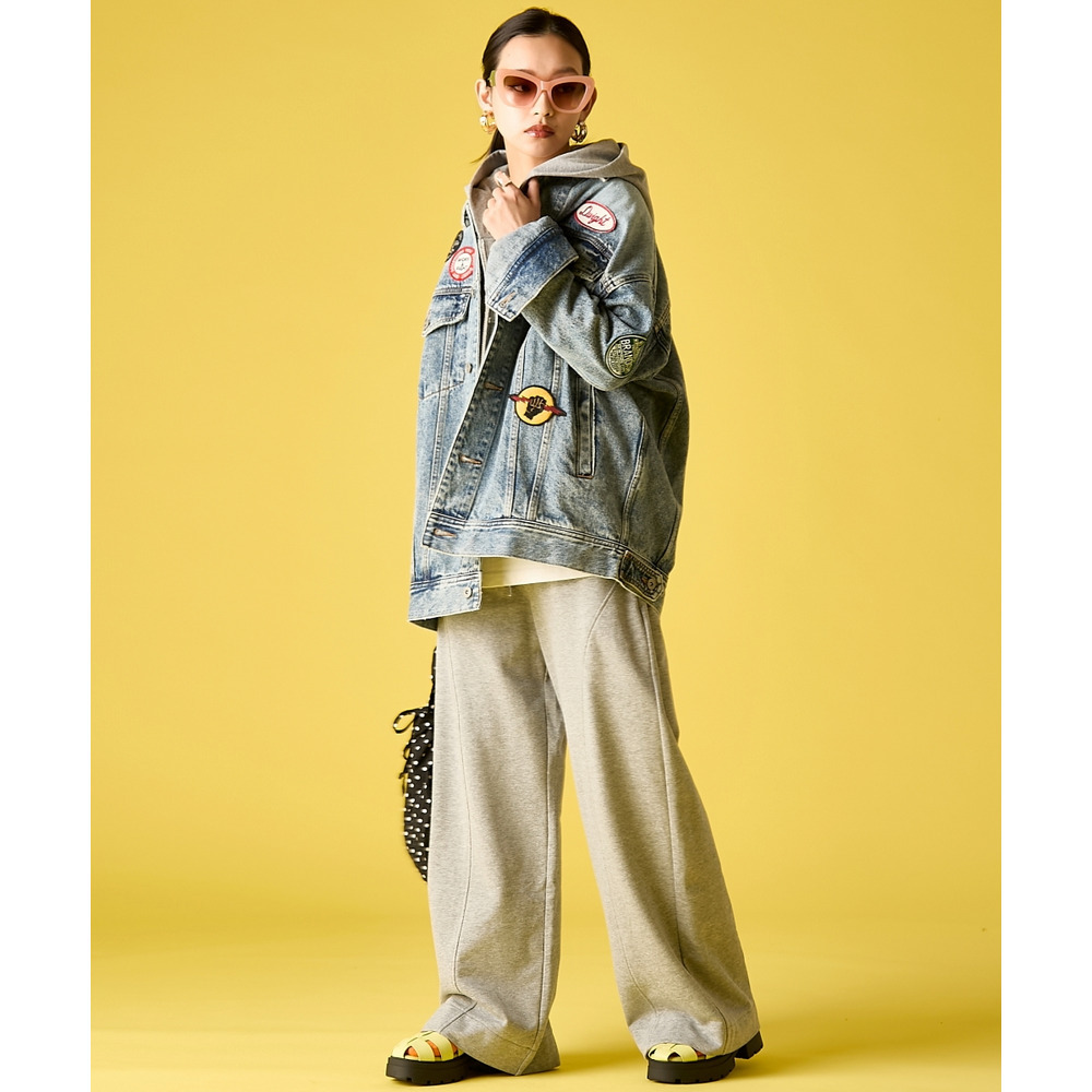 綿100%ワッペン付ワイドシルエットデニムジャケット 大きいサイズ GEVS.22