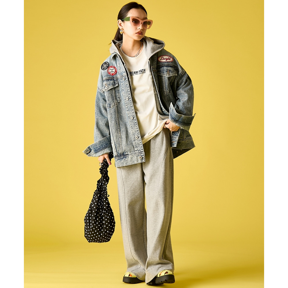 綿100%ワッペン付ワイドシルエットデニムジャケット 大きいサイズ GEVS.23