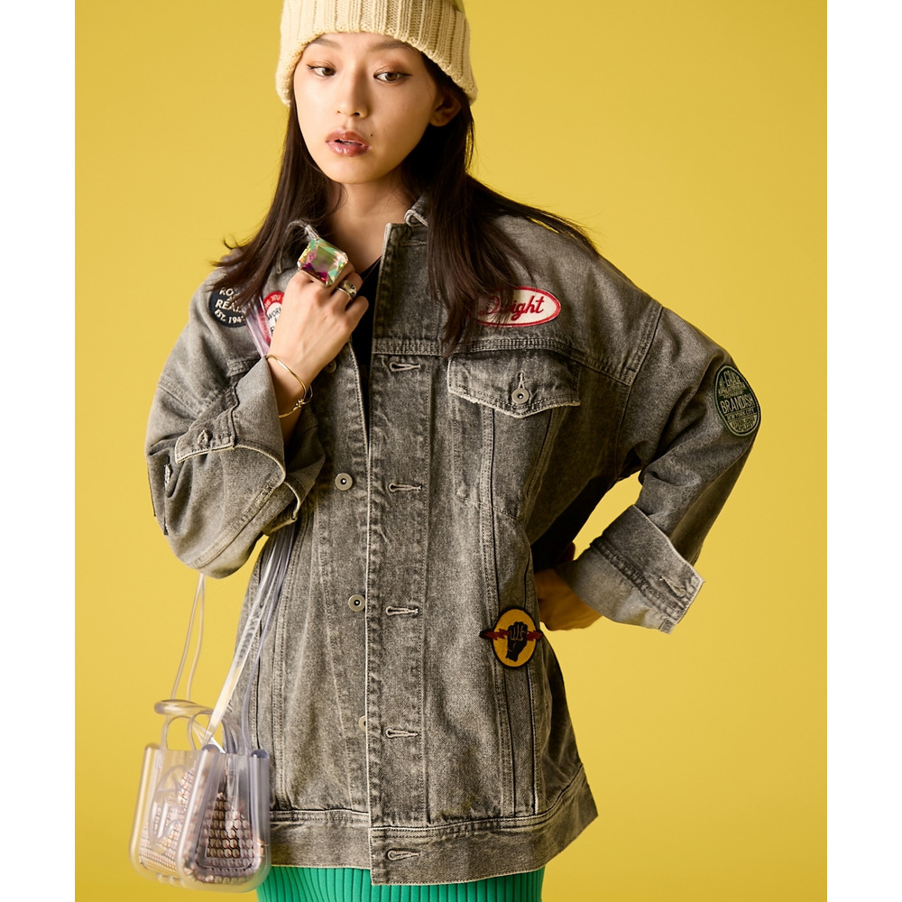 綿100%ワッペン付ワイドシルエットデニムジャケット 大きいサイズ GEVS.24