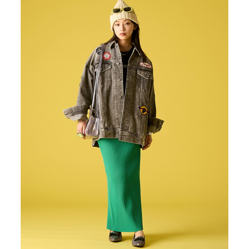 綿100%ワッペン付ワイドシルエットデニムジャケット 大きいサイズ GEVS.26