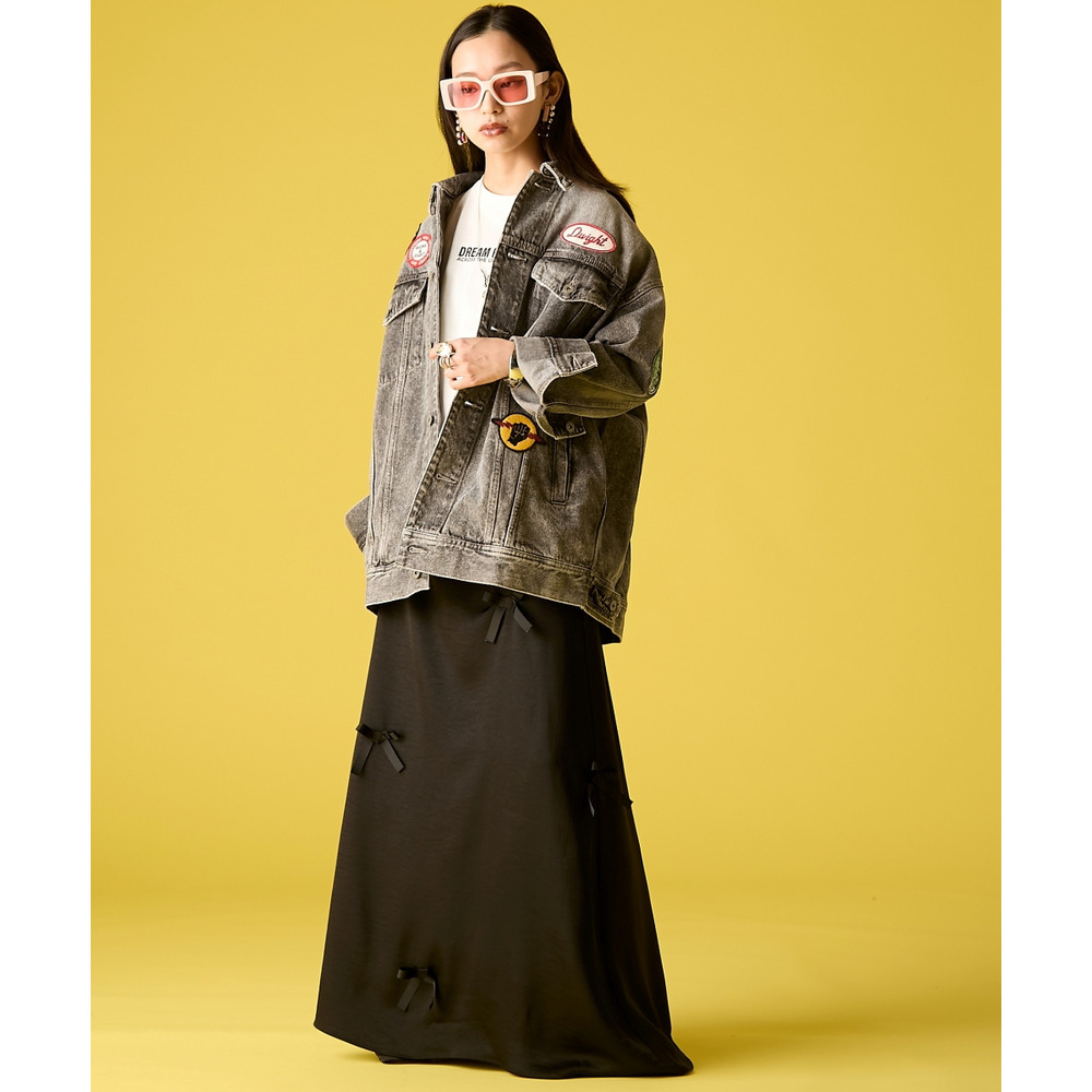 綿100%ワッペン付ワイドシルエットデニムジャケット 大きいサイズ GEVS.29