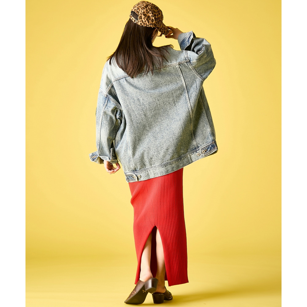 綿100%ワッペン付ワイドシルエットデニムジャケット 大きいサイズ GEVS.6