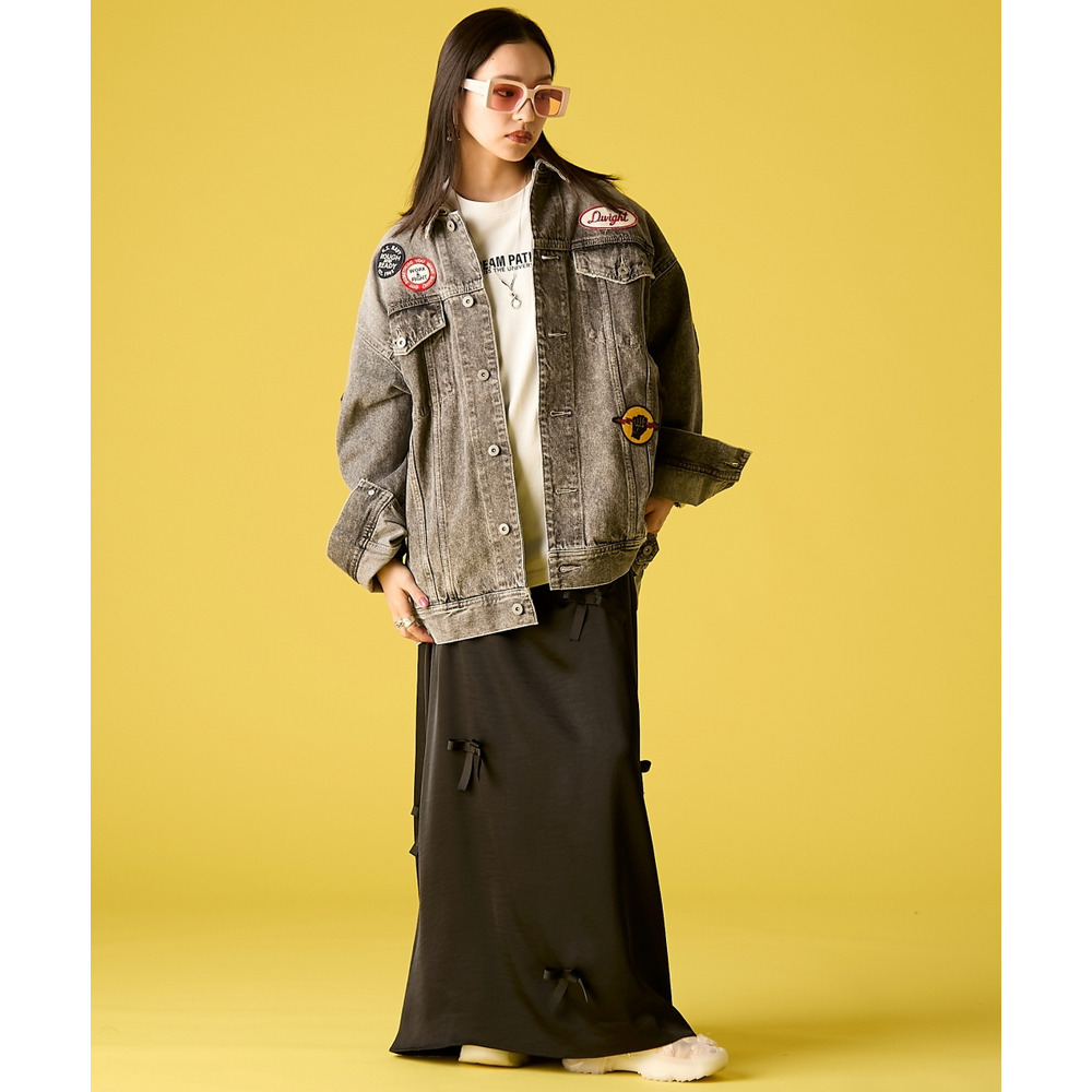 綿100%ワッペン付ワイドシルエットデニムジャケット 大きいサイズ GEVS.7