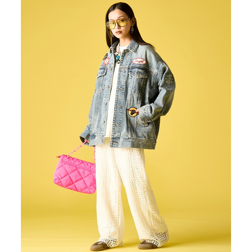 綿100%ワッペン付ワイドシルエットデニムジャケット 大きいサイズ GEVS.8